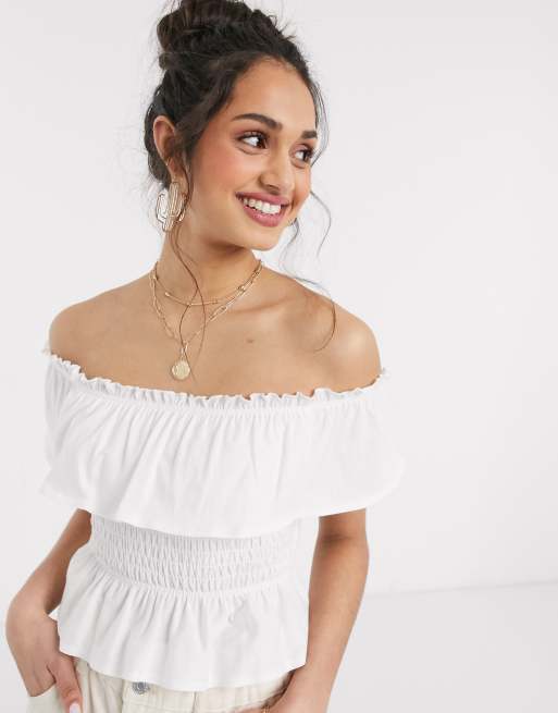 Miss Selfridge – Vit smockad bardottopp, 3 av 4