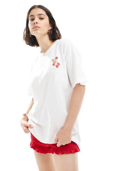 Miss Selfridge – Vit, somrig t-shirt med tomattryck baktill, 2 av 4