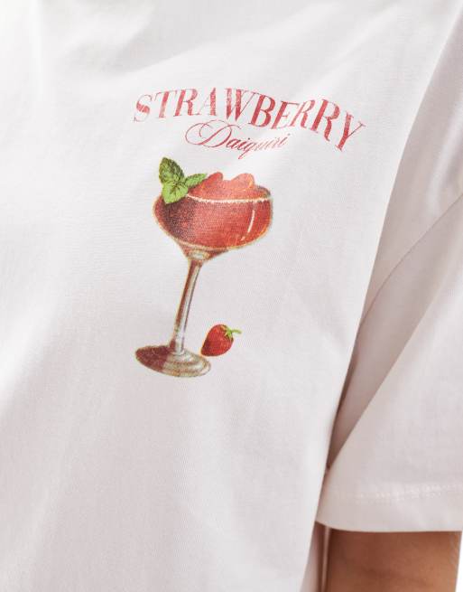 Miss Selfridge – Vit t-shirt i oversize med "Strawberry Daiquiri"-tryck, 3 av 4