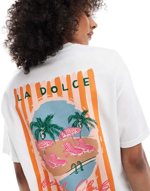 Miss Selfridge – Vit t-shirt med somrigt 'Dolce Vita'-tryck, 3 av 4