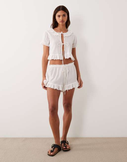 Miss Selfridge – Vita strandshorts med volangkant, del av set, 2 av 4