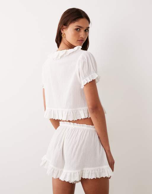 Miss Selfridge – Vita strandshorts med volangkant, del av set, 4 av 4