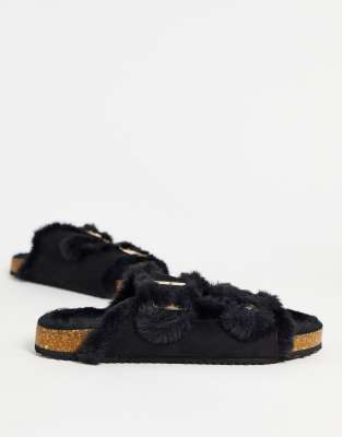 Miss Selfridge Vivian Black Double Buckle Slipper