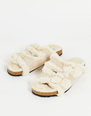Miss Selfridge vivian cream double buckle slipper
