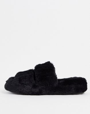 Miss Selfridge vixon black double strap slipper