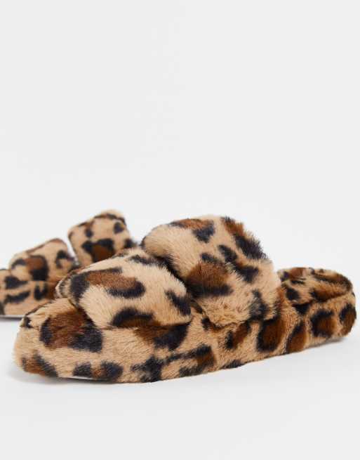 Miss Selfridge Vixon leopard double strap slippers