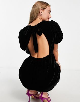 Miss Selfridge volume sleeve mini dress in black velvet