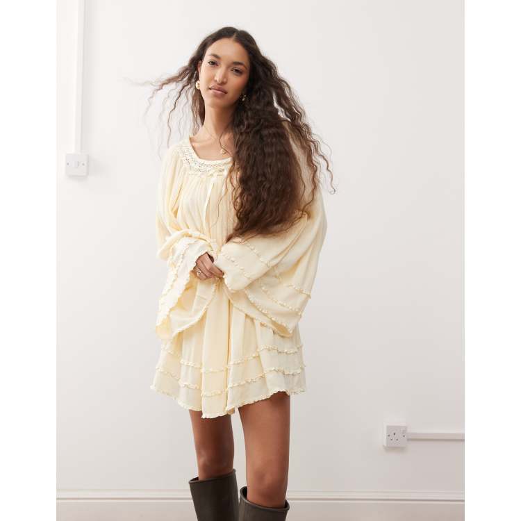 white christmas dresses Solo Cream Victorian Style Long Sleeve Smock Dress
