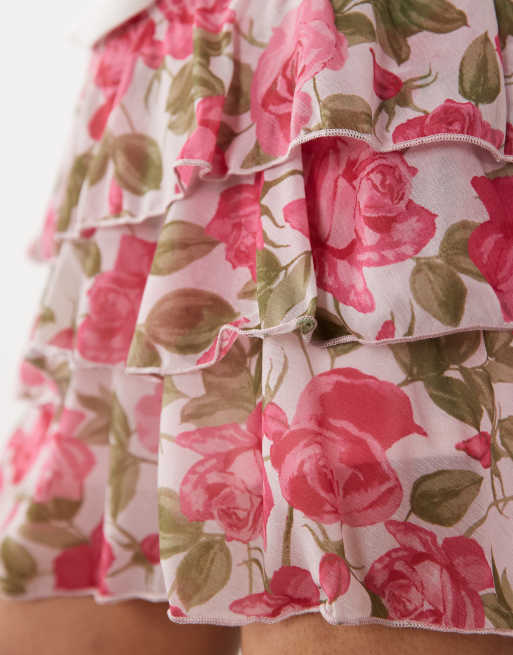 Miss Selfridge – Warstwowe spódnicospodnie mini w kwiatowy wzór, 4 z 5