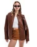 [Miss Selfridge] Miss Selfridge washed faux leather oversized bomber jacket in chestnut-Brown 10 Chestnut