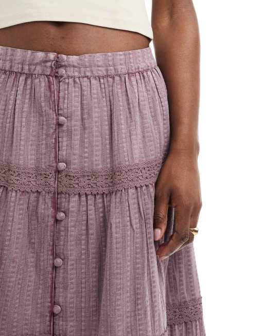 Miss Selfridge washed lace insert prairie maxi skirt in washed lilac, 3 of 5