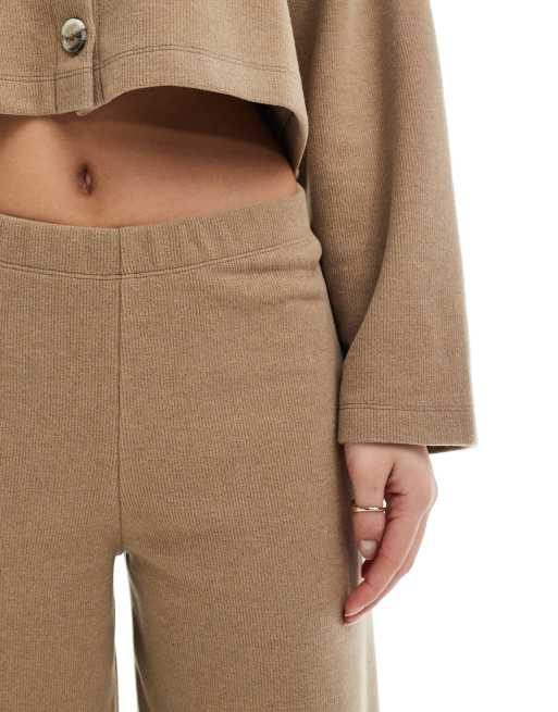 Miss Selfridge – Weiche, gerippte Hose in Beige mit weitem Bein, 2 von 5