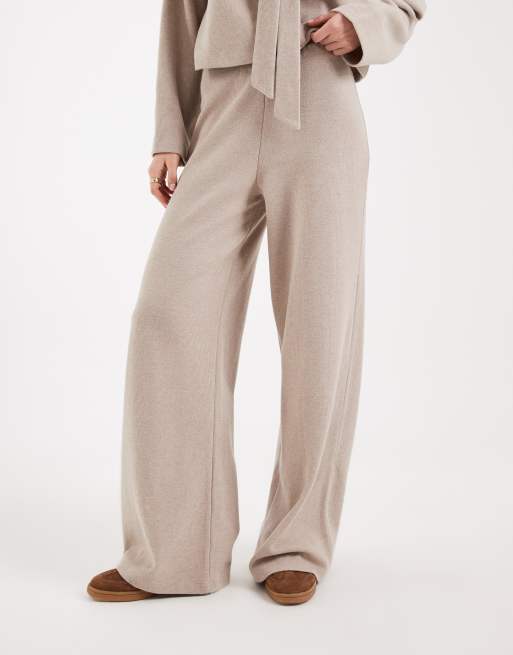 Miss Selfridge – Weiche, gerippte Hose in Haferbeige mit weitem Bein, Kombiteil, 5 von 5