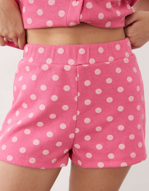 Miss Selfridge – Weiche, gerippte Shorts in Rosa mit Polka Dots, 3 von 5