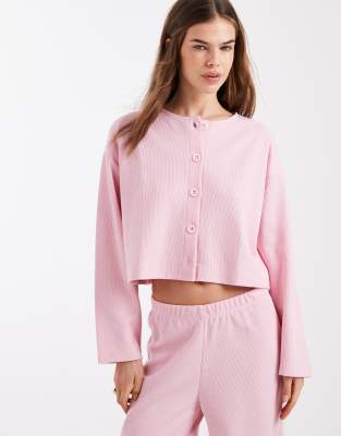Miss Selfridge - Weiche, gerippte Strickjacke in Rosa, Kombiteil