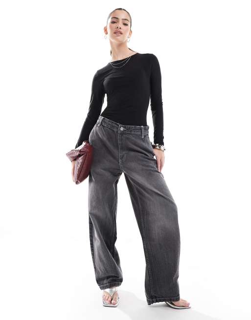 Miss Selfridge – Weicher Body in Schwarz mit seitlicher Raffung, 2 von 4