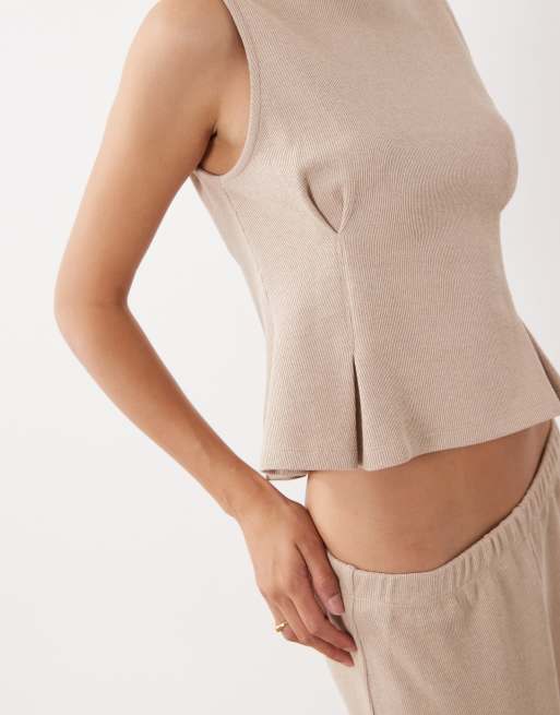 Miss Selfridge weiches Rippentop mit Peplum-Saum, 3 von 4