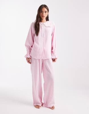 Miss Selfridge - Weit geschnittene Pyjama-Hose aus Baumwolle mit rosa Streifen, Kombiteil-Bunt