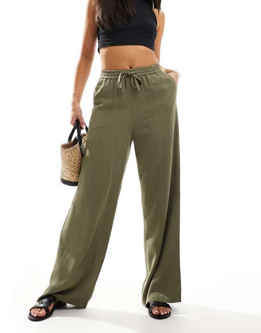 Miss Selfridge – Weit geschnittene Schlupfhose aus Leinenmix in Khaki, 3 von 5