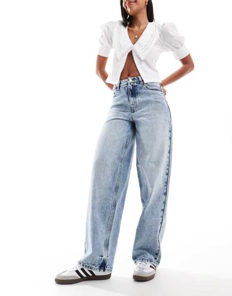 Miss Selfridge – Weite Jeans in blauer Acid-Waschung - view 1