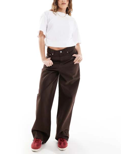 Miss Selfridge – Weite Jeans in Braun - view 1