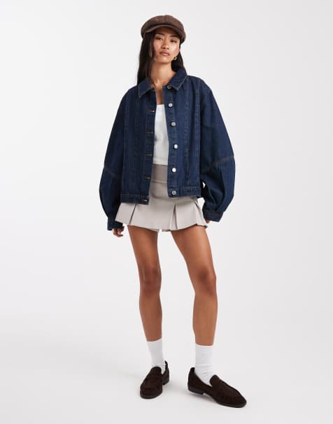 Miss Selfridge western denim jacket with puff sleeve in indigo wash - view 1