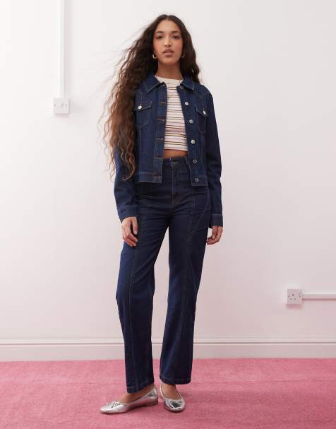 Miss Selfridge – Western-Jeans in Indigoblau mit weitem Schnitt und Ziernaht - view 1