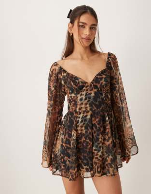 Miss Selfridge western long sleeve romper in leopard print