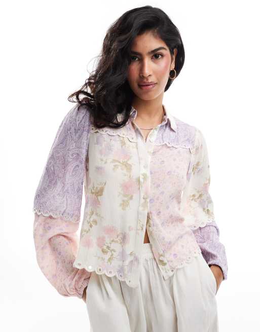 Miss Selfridge - Western-skjorte med forskellige print i krølstof