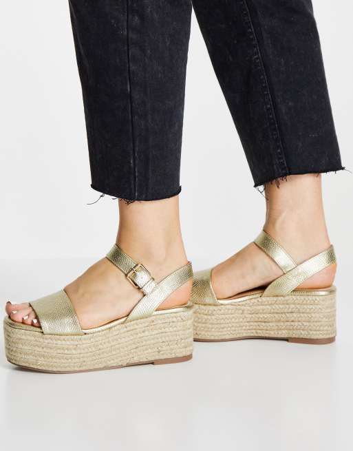 Miss selfridge espadrille flatform sandals store in gold