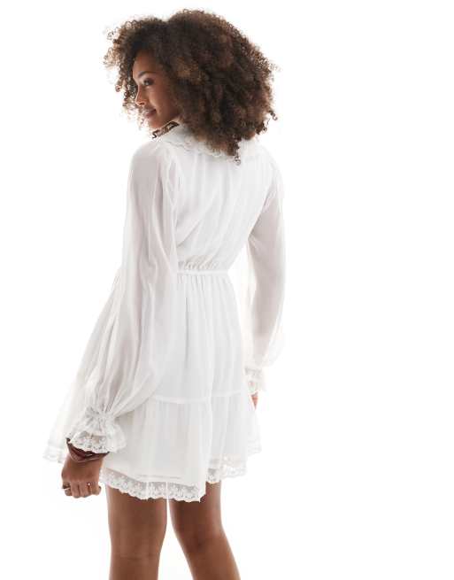 Miss Selfridge white chiffon collar detail mini dress, 4 of 4