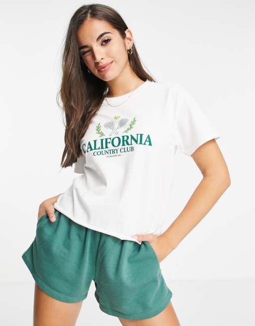 Miss Selfridge white short sleeve california sports t-shirt
