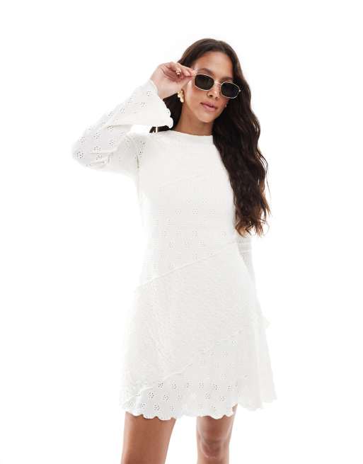 Miss Selfridge – Wiązana na plecach fakturowana kremowa sukienka mini z dodatku dżerseju