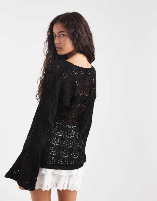 Miss Selfridge – Wiązany z przodu czarny kardigan w stylu boho, 3 z 4