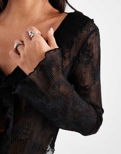 Miss Selfridge – Wiązany z przodu czarny koronkowy top, 3 z 4