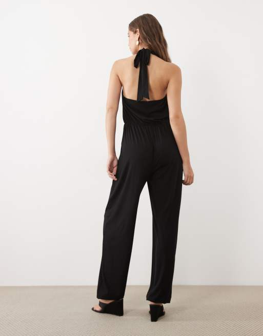 Miss Selfridge Wickel-Jumpsuit mit Bogenkantensaum in Schwarz, 4 von 4