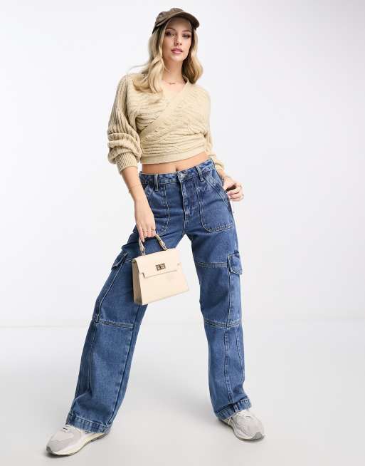 Miss Selfridge – Wickel-Strickjacke in Kamelbraun mit Ballett-Design und Zopfmuster , 3 von 4