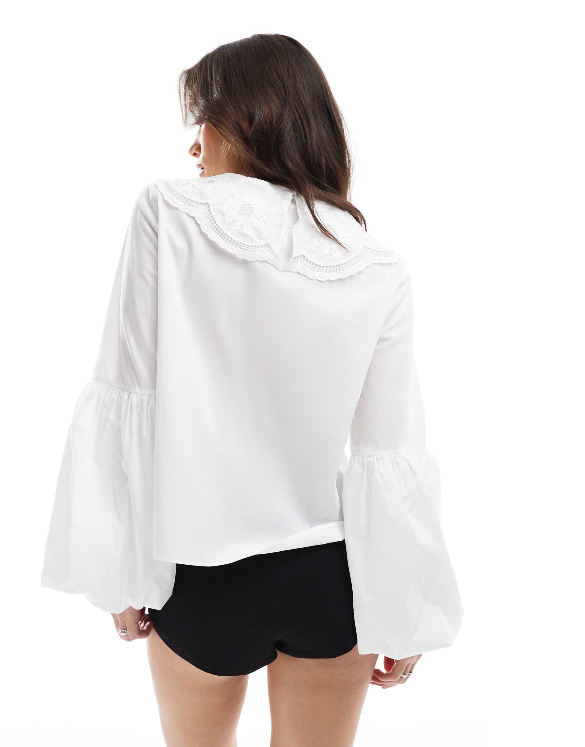 miss selfridge wide collar lace trim poplin oversized shirt