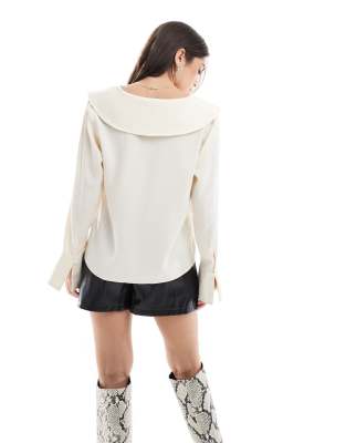 Miss Selfridge wide collared shirt in ivory