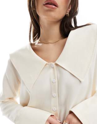 Miss Selfridge wide collared shirt in ivory