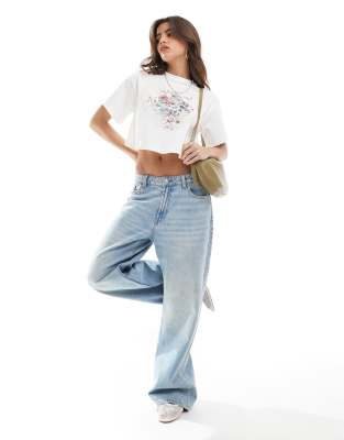 Shop Miss Selfridge Wide Crop Vintage Floral Heart T-shirt In White