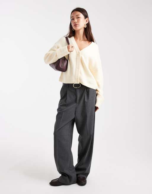Miss Selfridge wide cuff V neck cardigan in buttermilk, 2 of 4