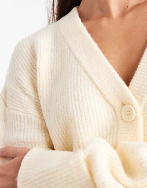 Miss Selfridge wide cuff V neck cardigan in buttermilk, 3 of 4