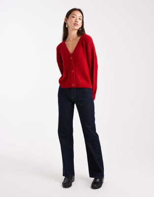 Miss Selfridge Wide Cuff V Neck Cardigan In Red
