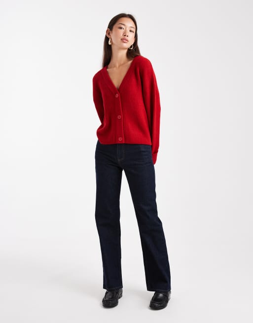 Miss Selfridge wide cuff V neck cardigan in tomato red