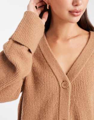 Miss Selfridge Wide Cuffs V Neck Cardigan In Brown