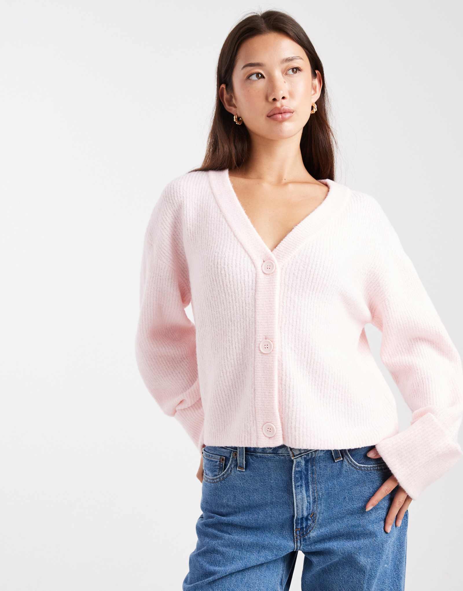 Нежно-розовый кардиган с v-образным вырезом и широкими манжетами Miss Selfridge