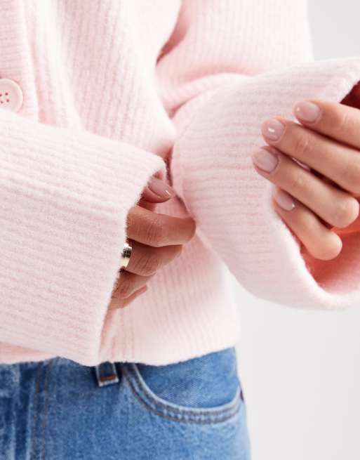 Miss Selfridge wide cuffs v neck cardigan in soft pink, 3 of 4