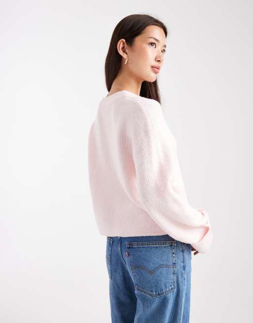 Miss Selfridge wide cuffs v neck cardigan in soft pink, 4 of 4