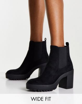 Miss Selfridge Wide fit Alexia black mid ankle boot
